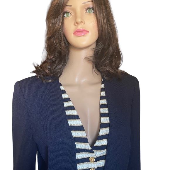 St. John collection Layered wool knit blue gold blazer/coat size 12 - Picture 4 of 16